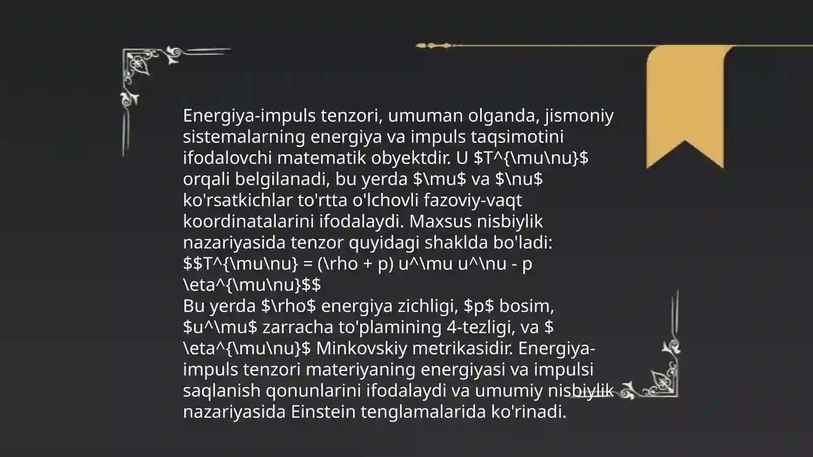 Energiya-impuls tenzori. Enshteyn tenglamasi (isbotsiz) 4