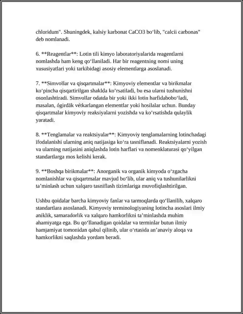 LOTIN TILI. RETURADA KIMYOVIY ILMLAR KISLOTALAR OKSIDLAR TUZLAR RETSPTURDA ASOSIY QISQARTMALAR 4