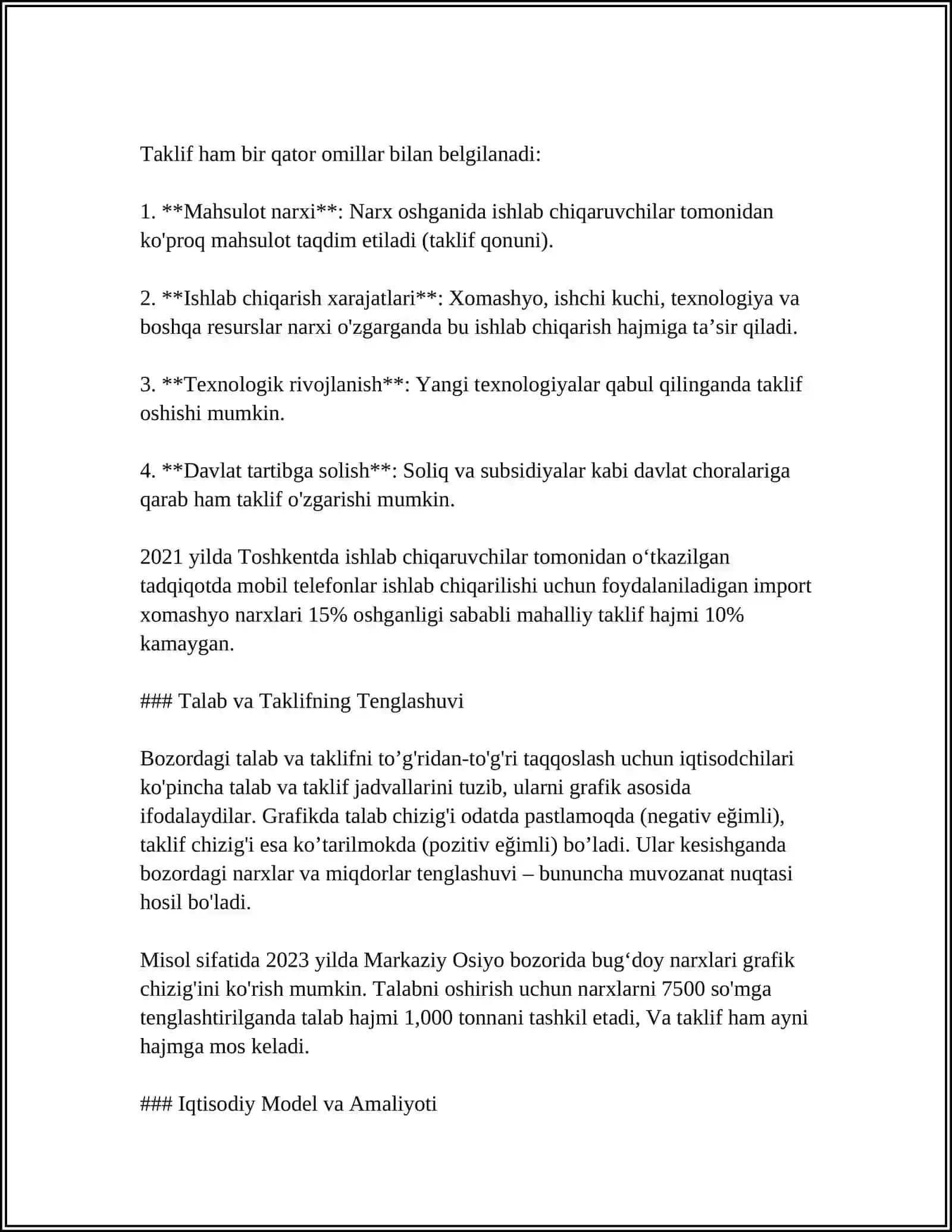 TALAB VA TAKLIF NAZARIYASI.BOZOR MUVOZANATI 4