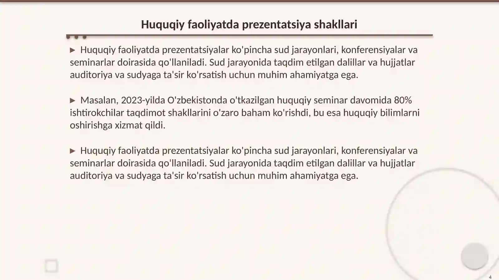 Huquqiy faoliyatda qo'llaniladigan ta'sirchan prezentatsiya 4