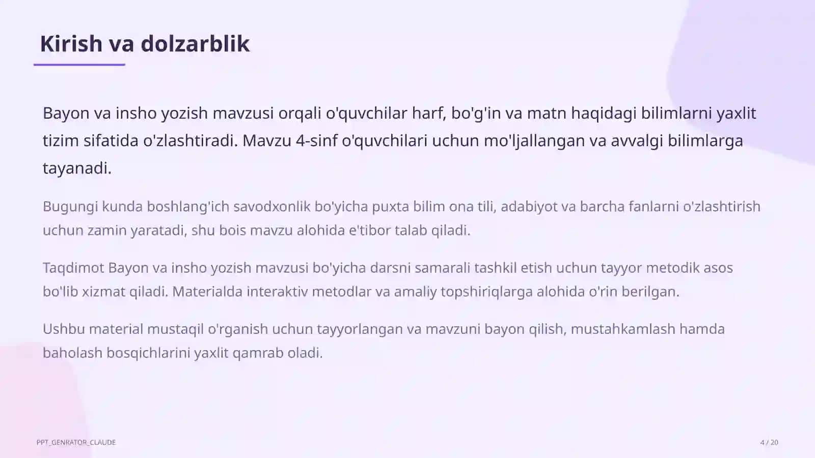 Bayon va insho yozish (4-sinf) 4