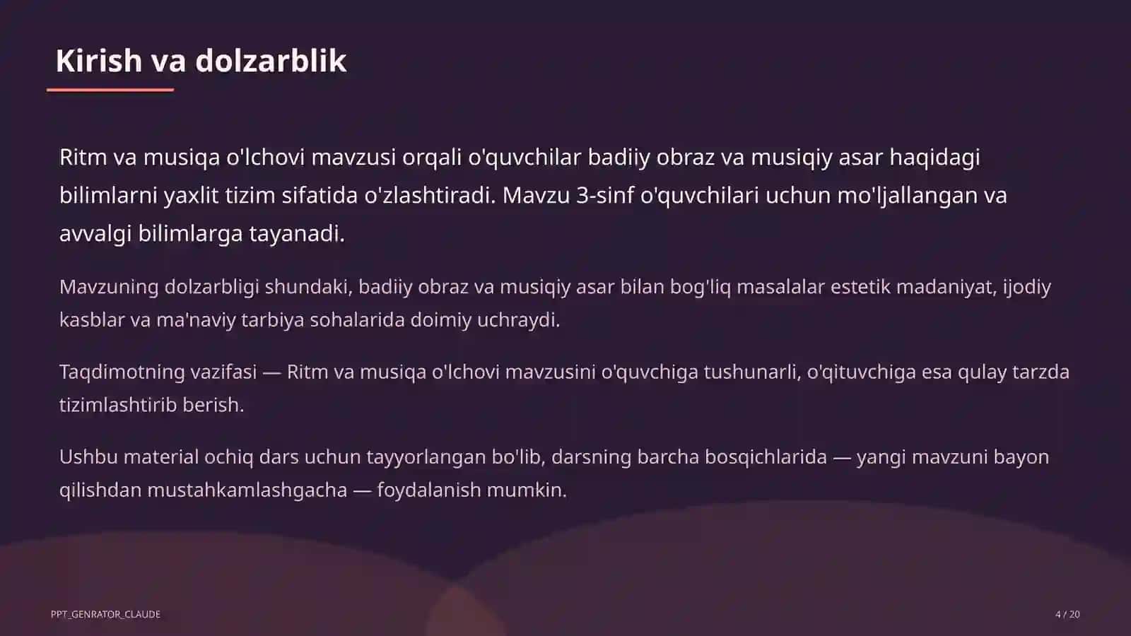 Ritm va musiqa o'lchovi (3-sinf) 4