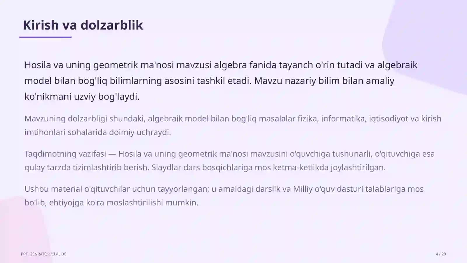 Hosila va uning geometrik ma'nosi (11-sinf) 4