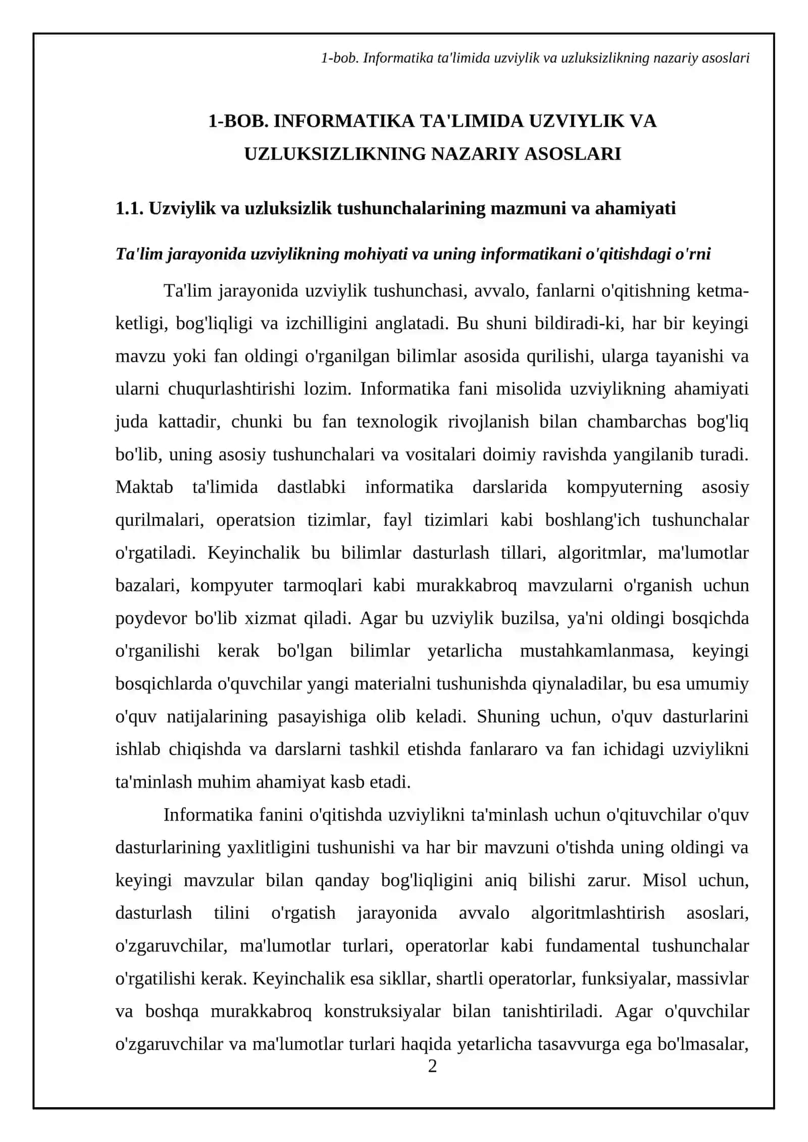 Akademik letseylarda informatika fanini o‘qitishda uzviylik va uzluksizlikni ta'minlash metodikasi 4