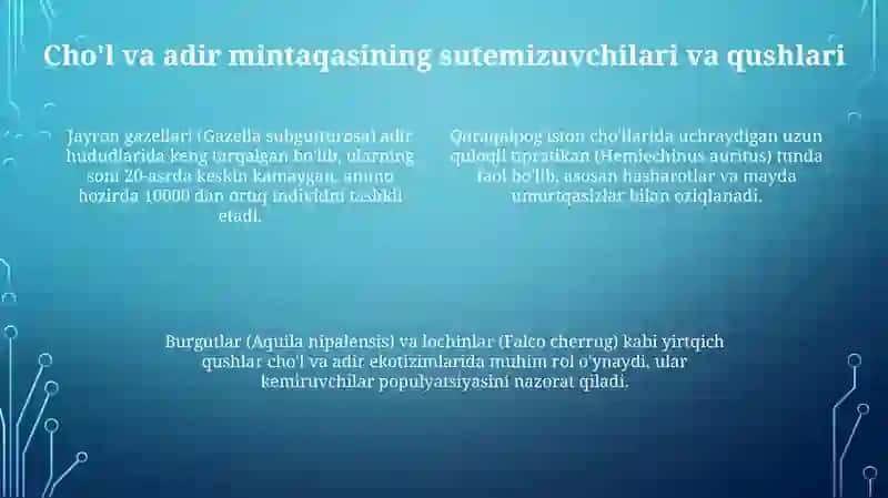 O'zbekiston cho'li va adir mintaqasining hayvonot dunyosi 4