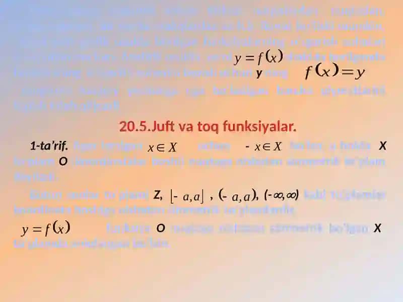 Oliy matematika: funksiya tushunchasi va funksiyalar sinflari (slayd) 4