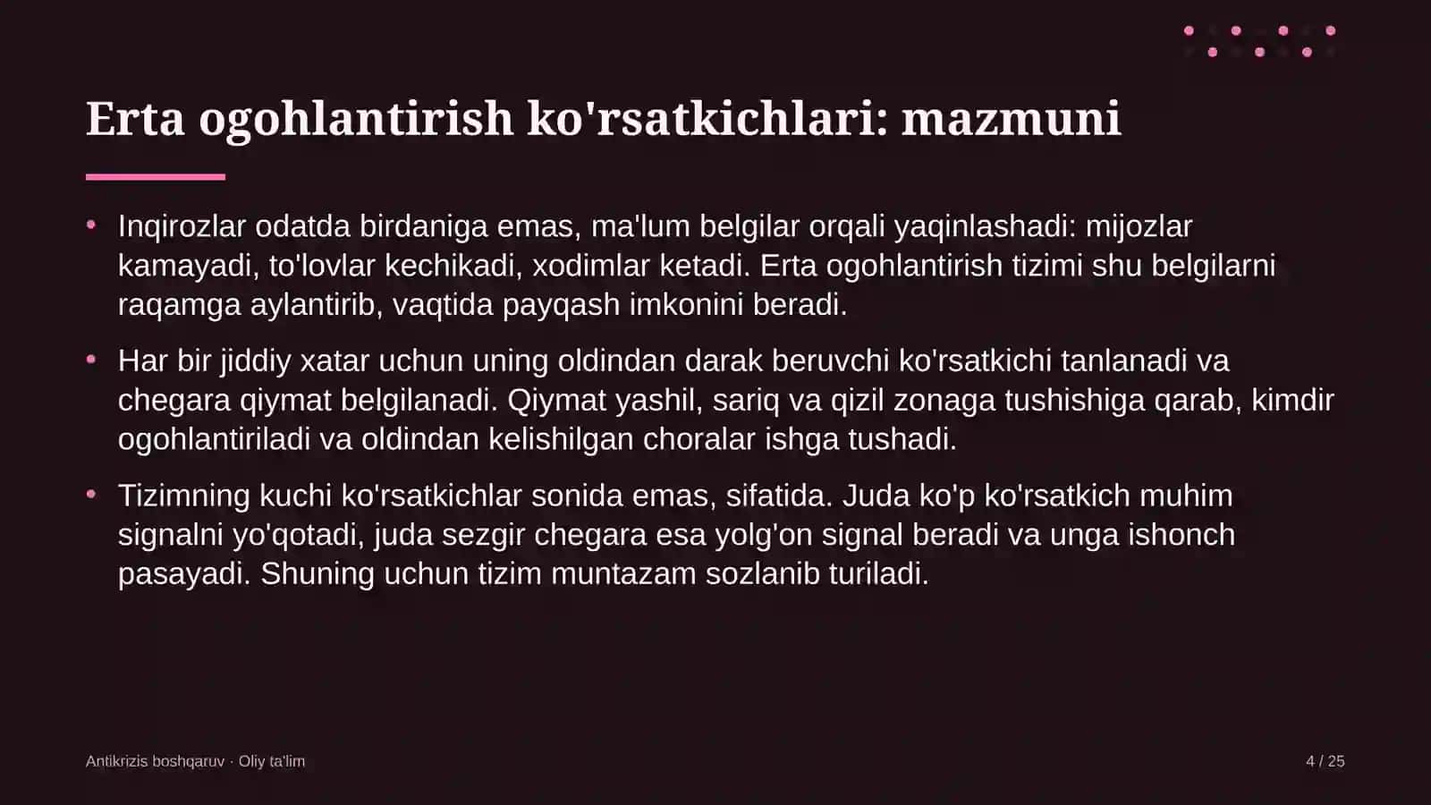 pochta aloqasida erta ogohlantirish ko'rsatkichlarini belgilash 6921 4