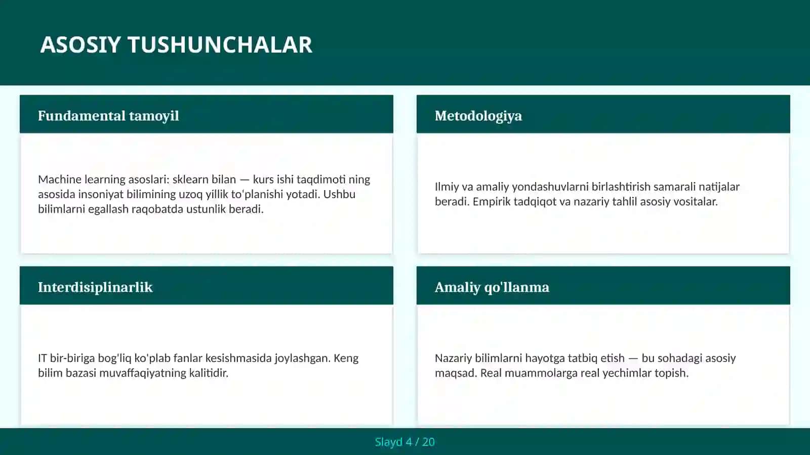 Machine learning asoslari: sklearn bilan — kurs ishi taqdimoti 4