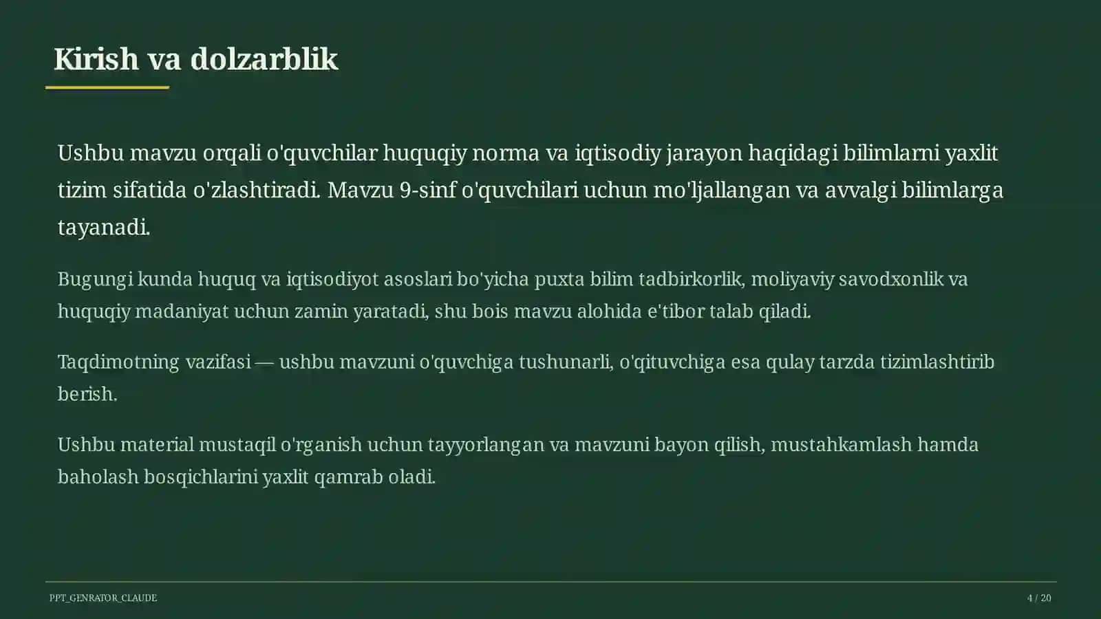O'zbekiston Respublikasi Konstitutsiyasi: asosiy tamoyillar (9-sinf) 4