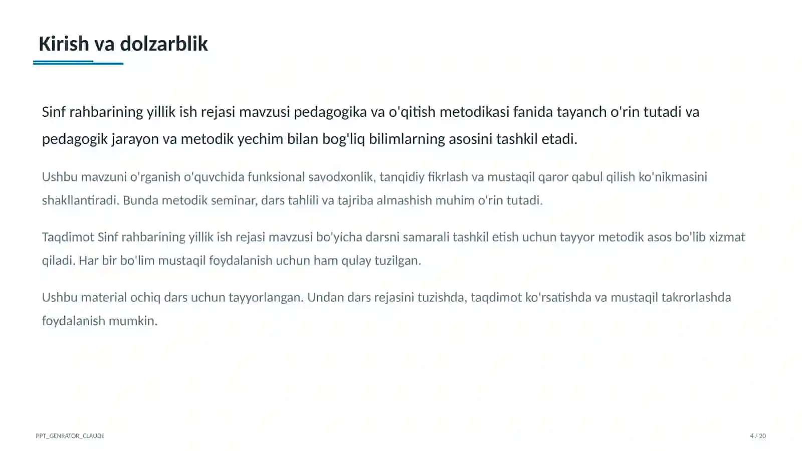 Sinf rahbarining yillik ish rejasi 4