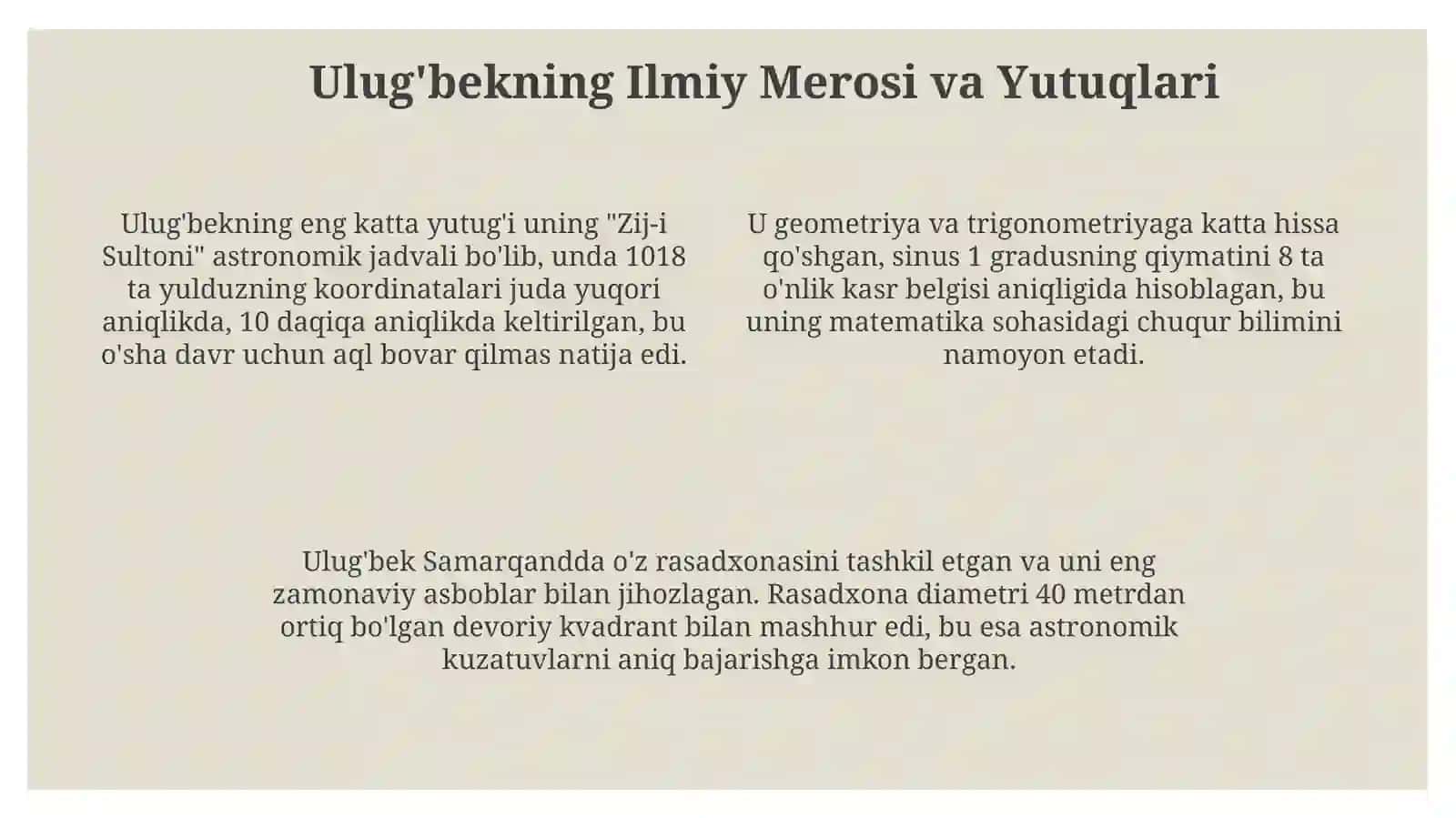 Mirzo Ulug’bek: Hayot va Faoliyat 4