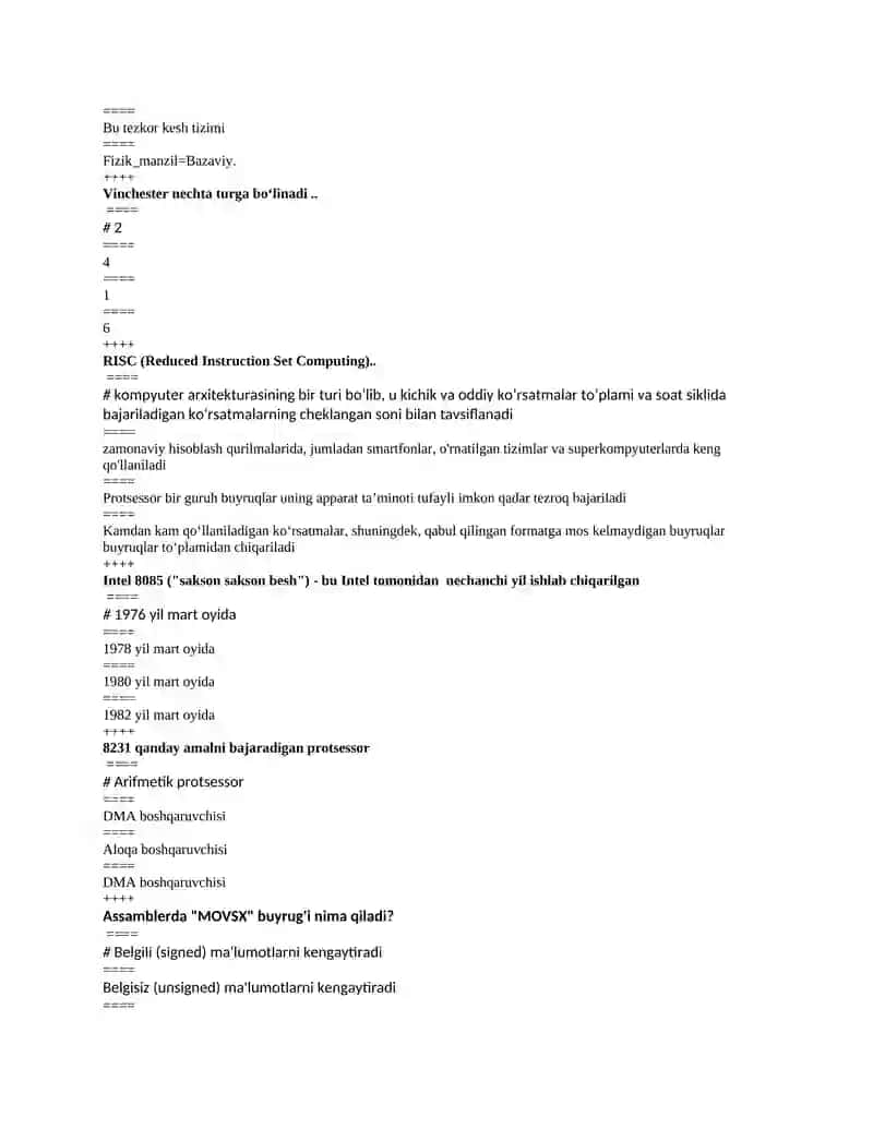 Test savollari 4