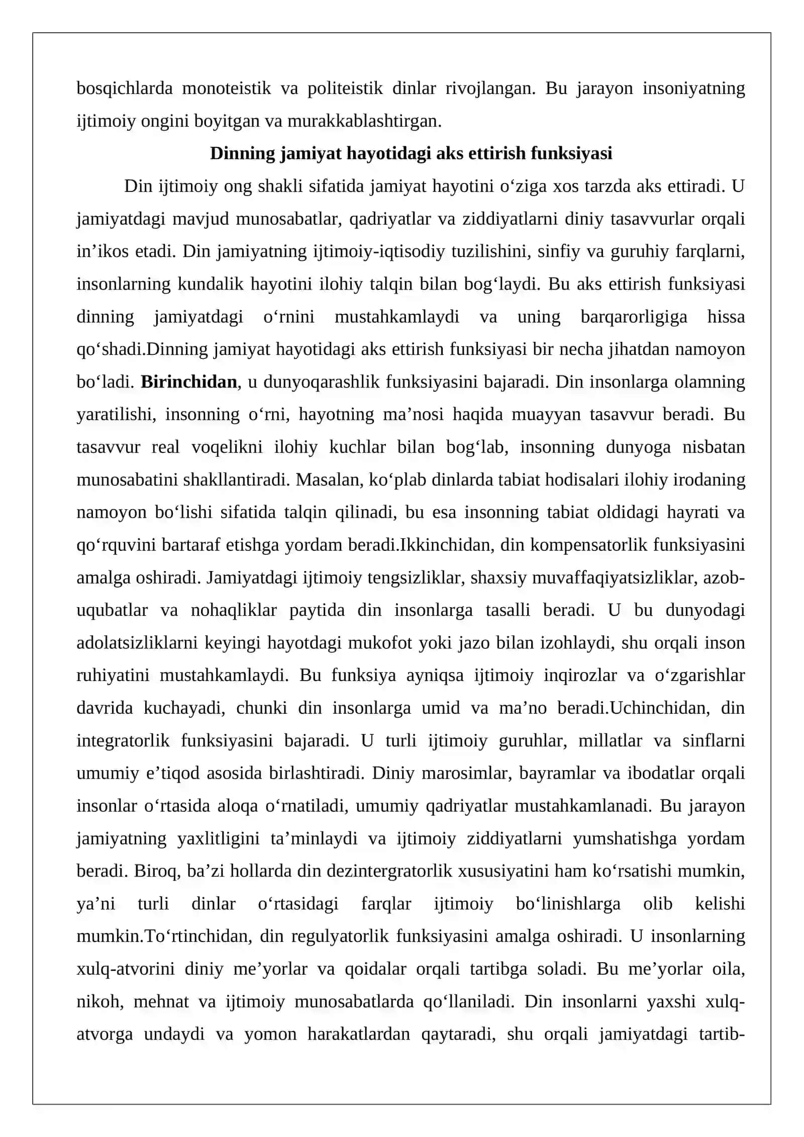 Din – ijtimoiy ong shakli, turmush tarzi, tafakkur uslubi va ma’naviy qadriyat sifatida 4