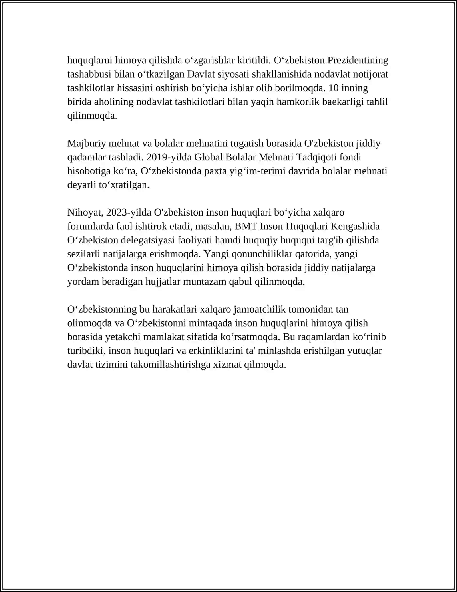 YANGI O'ZBEKISTONDA INSON HAQ-HUQUQLARI VA ERKINLIKLARI KAFOLATINING YARATILISHI 4