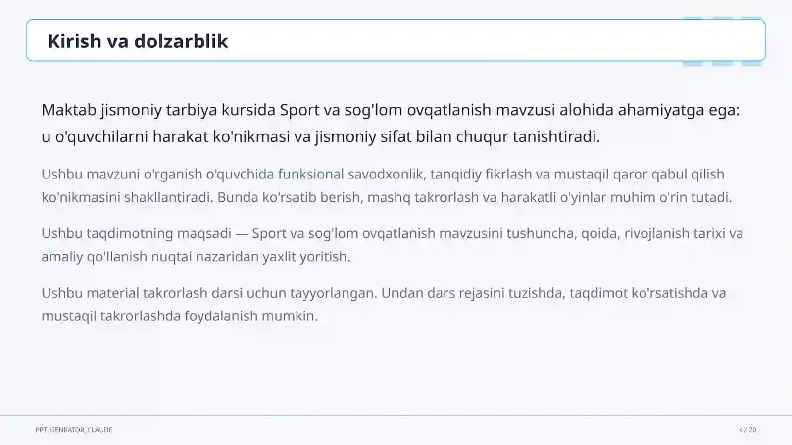 Sport va sog'lom ovqatlanish (8-sinf) 4