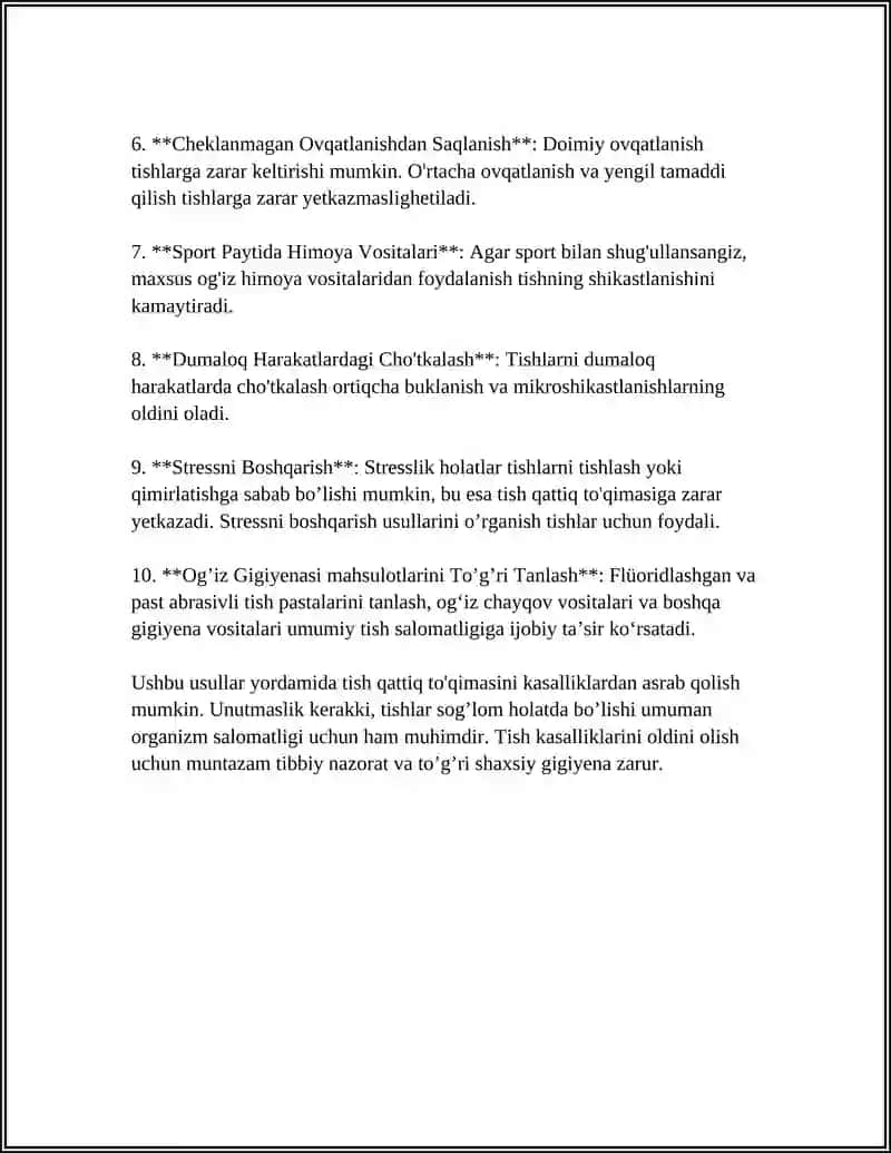 TISH QATTIQ TO’QIMASIDA NOKARIES KASALLIKLARI PROFILAKTIKASI USULLARI 4