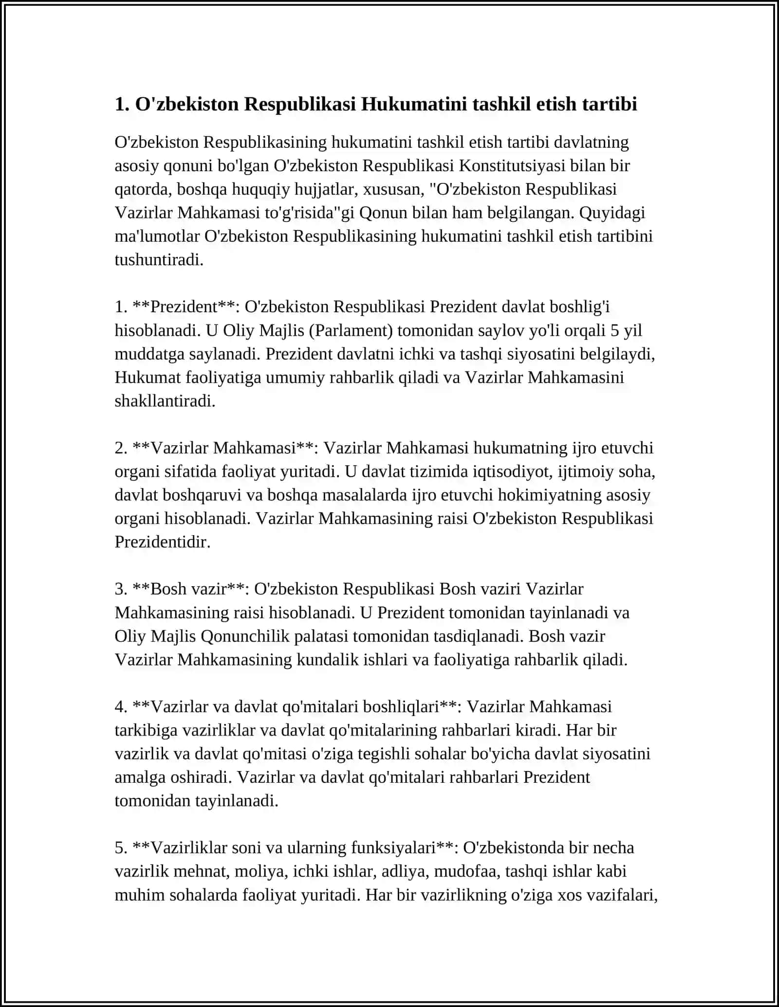 O'ZBEKISTON RESPUBLIKASI HUKUMATINI TASHKIL ETISH TARTIBI 4