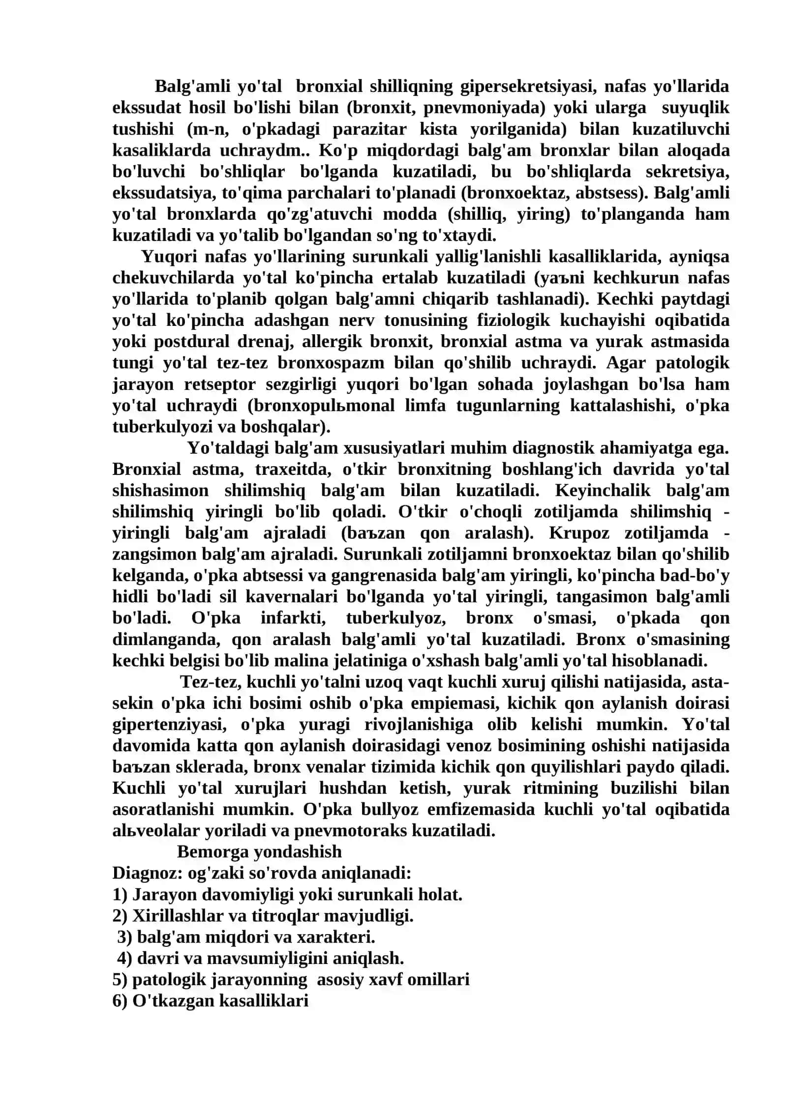 Tuberkulyozning turli shakllari va o'pka surunkali nospetsifik kasalliklarida yo'tal xarakteri 4