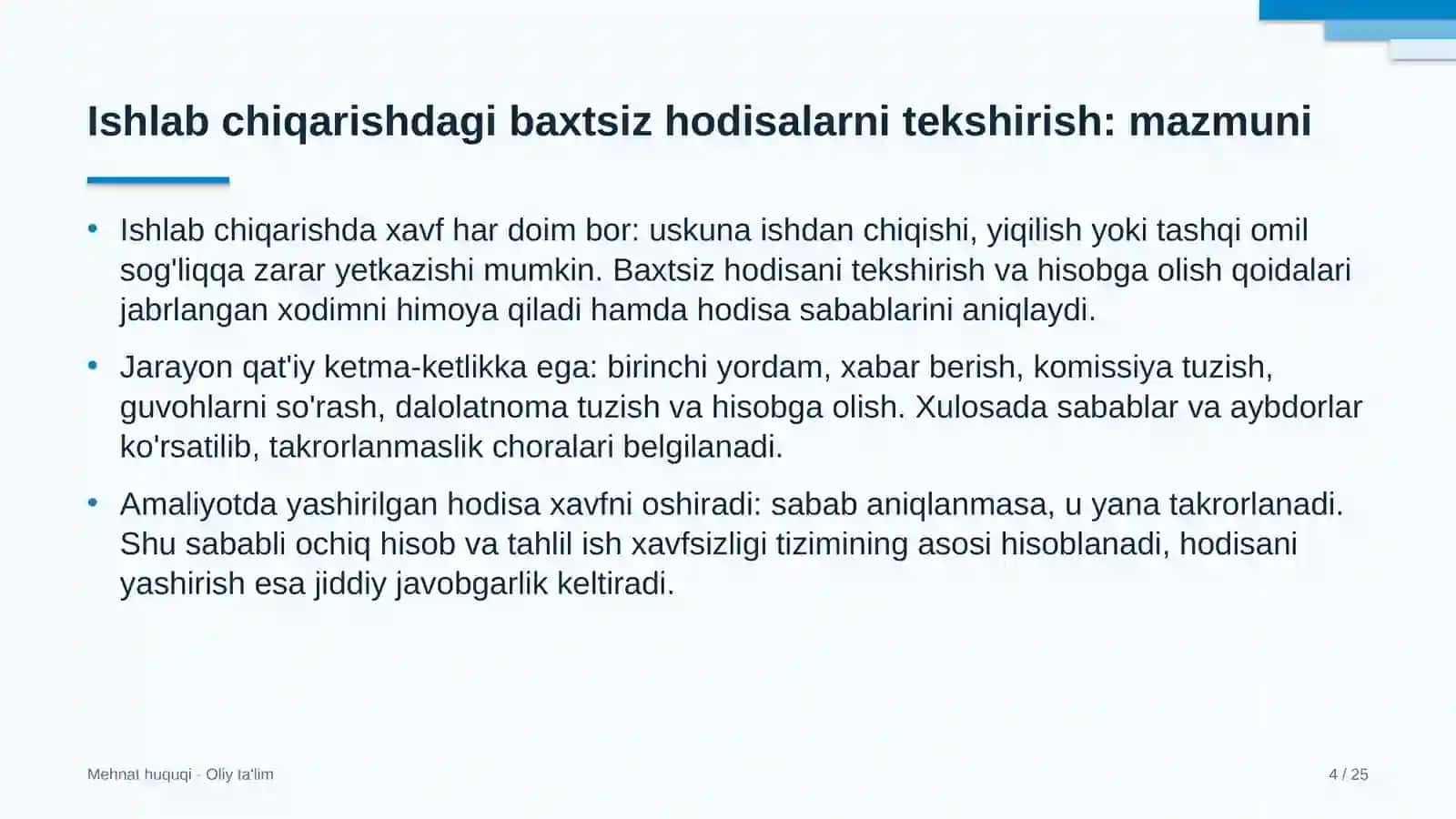 gilam to'qish korxonalarida ishlab chiqarishdagi baxtsiz hodisalarni tekshirish va hisobga olish 7401 4