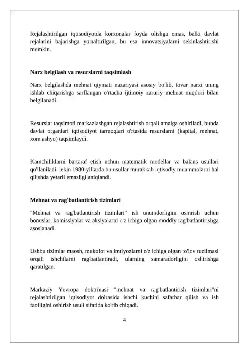 Sotsialistik iqtisodiyot to'g'risidagi fikrlar, Markaziy Yevropa ta'limoti 4
