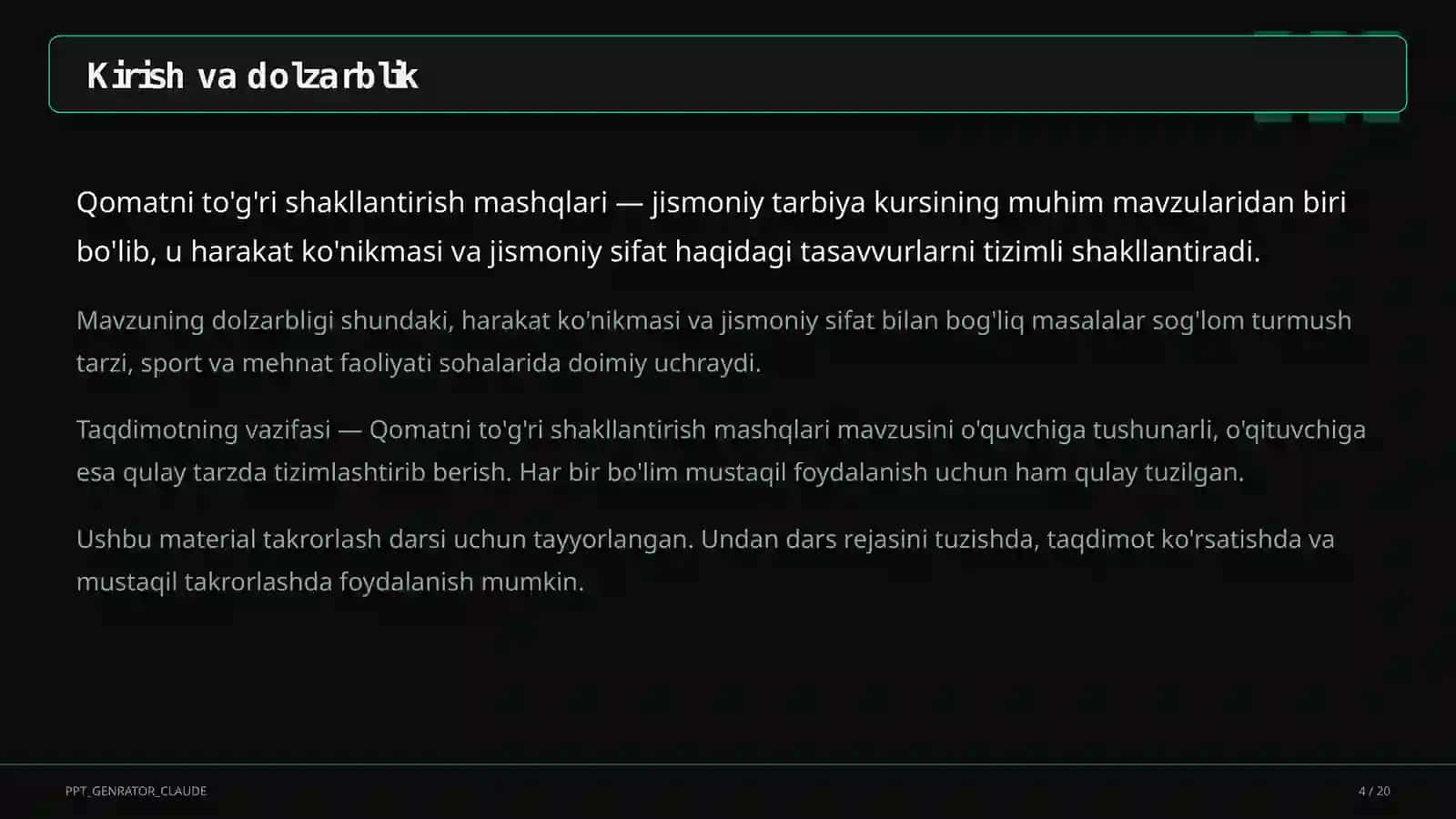Qomatni to'g'ri shakllantirish mashqlari (2-sinf) 4