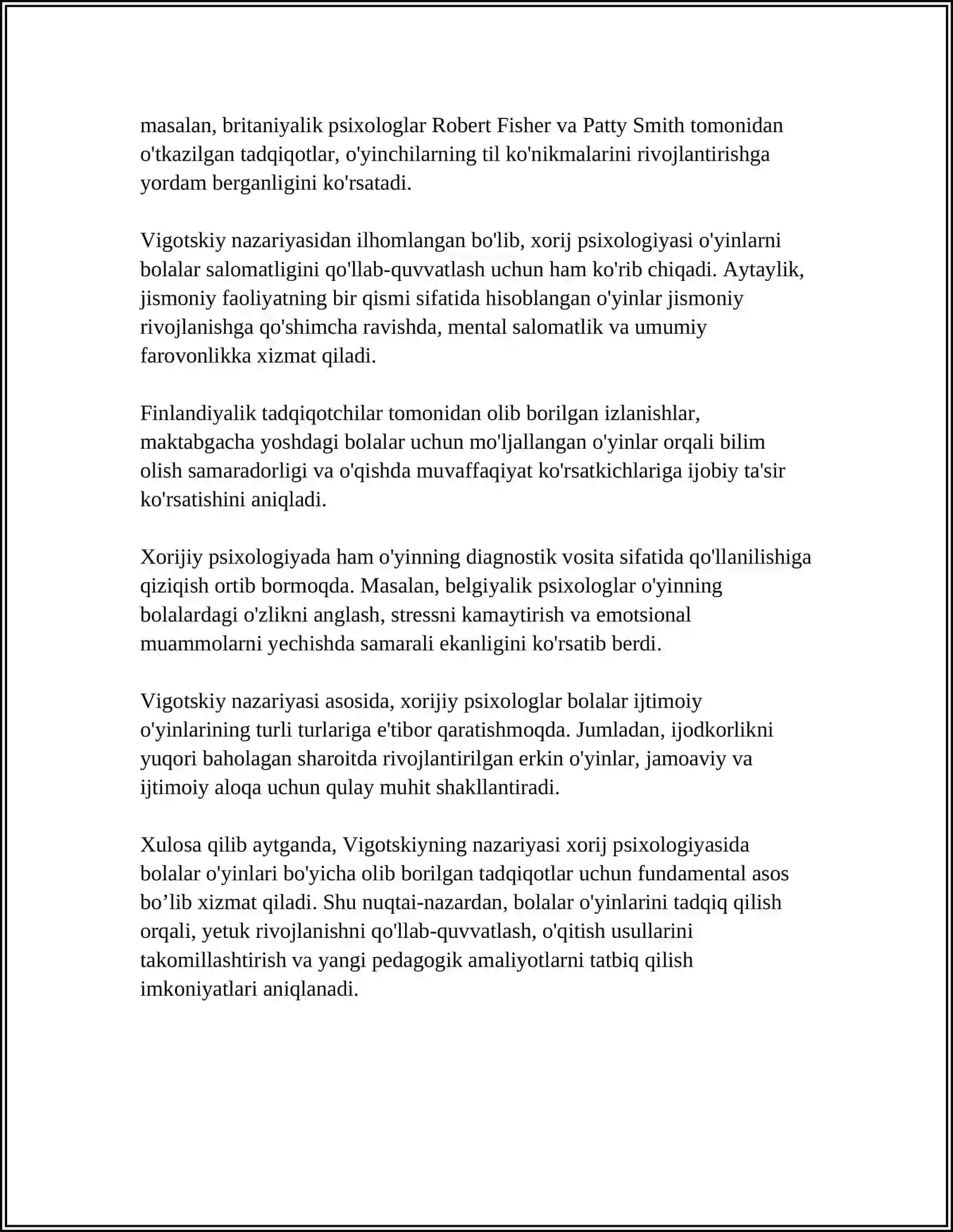 XORIJ PSIXOLOGIYASIDA BOLALAR O'YININING NAZARIYASI VA MUAMMOLARI TADQIQOTLARI 4