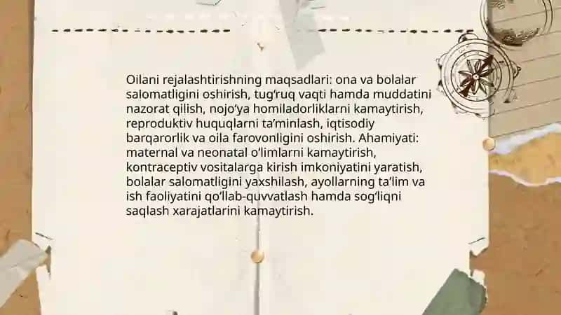 Sogʼlom oila. Oilani rejalashtirish usullari. Reproduktiv salomatlik 4
