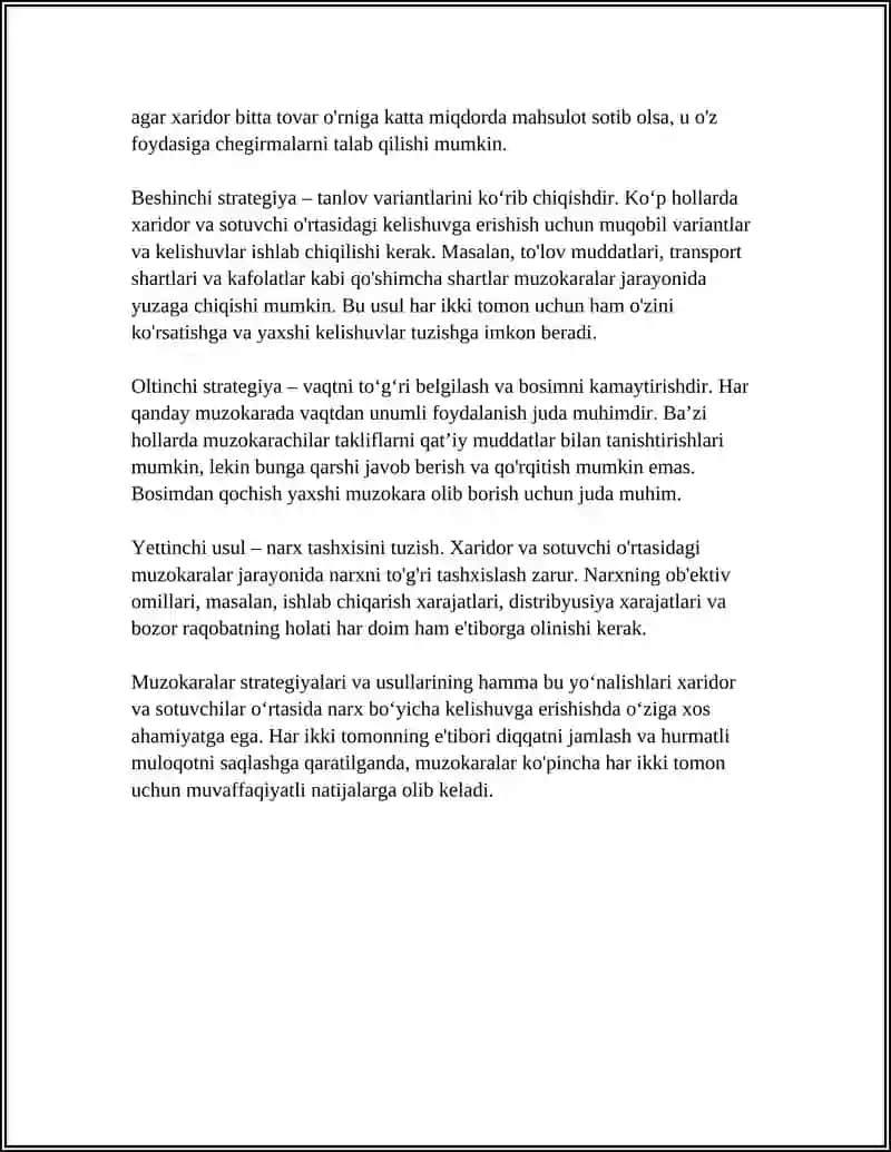 XARIDOR VA SOTUVCHILAR ÒRTASIDA NARX MUZOKARALARI 4