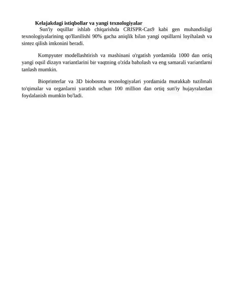 Suniy oqsil moddalarini ishlab chiqarilishi va kelajakdagi imkoniyatlari 4