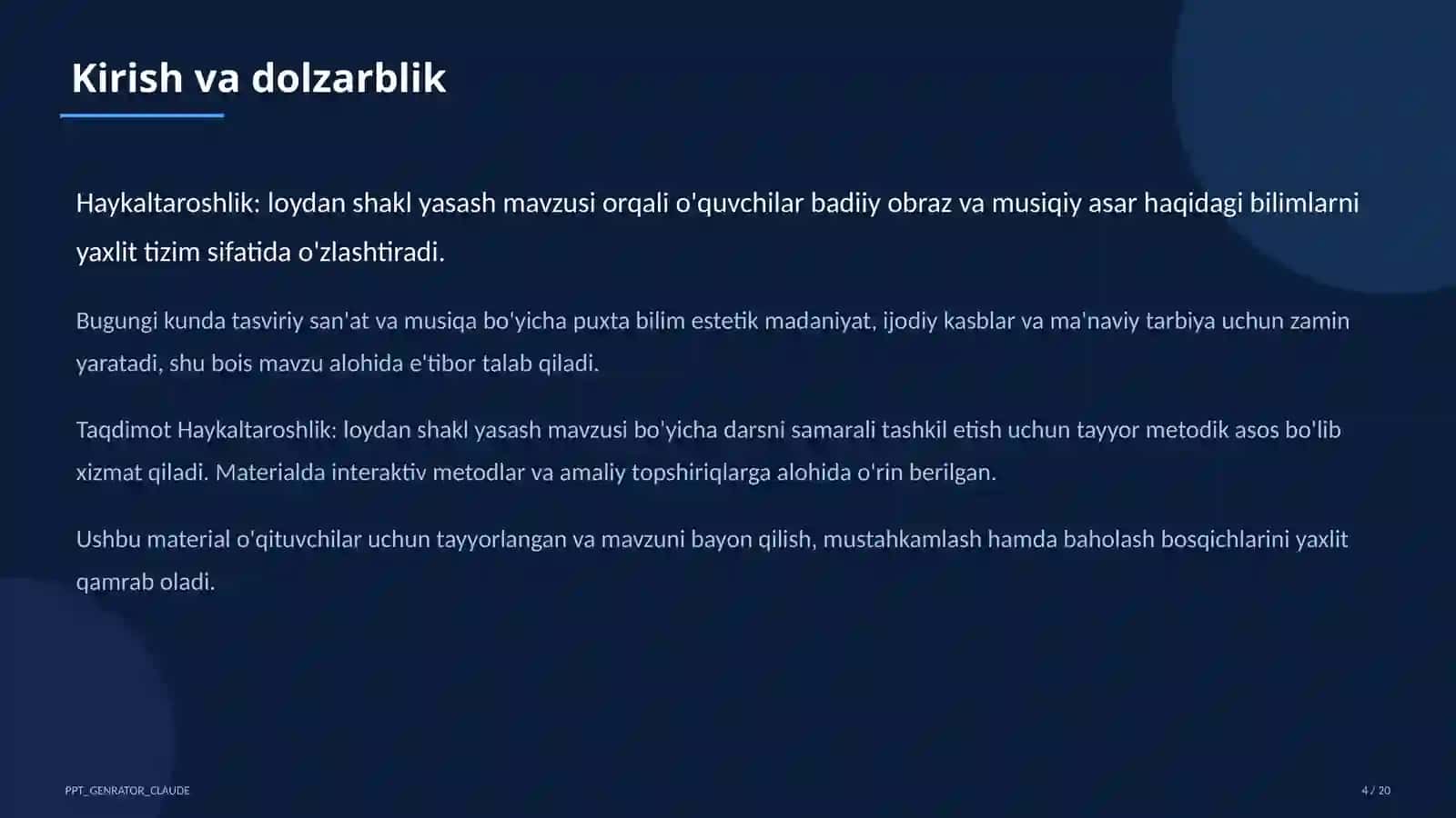 Haykaltaroshlik: loydan shakl yasash (4-sinf) 4