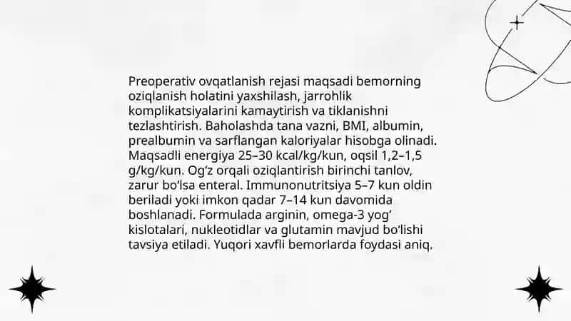 Onkologik bemorlarni parvarish qilish/Xirurgik bemorlarni ovqatlantirish 4