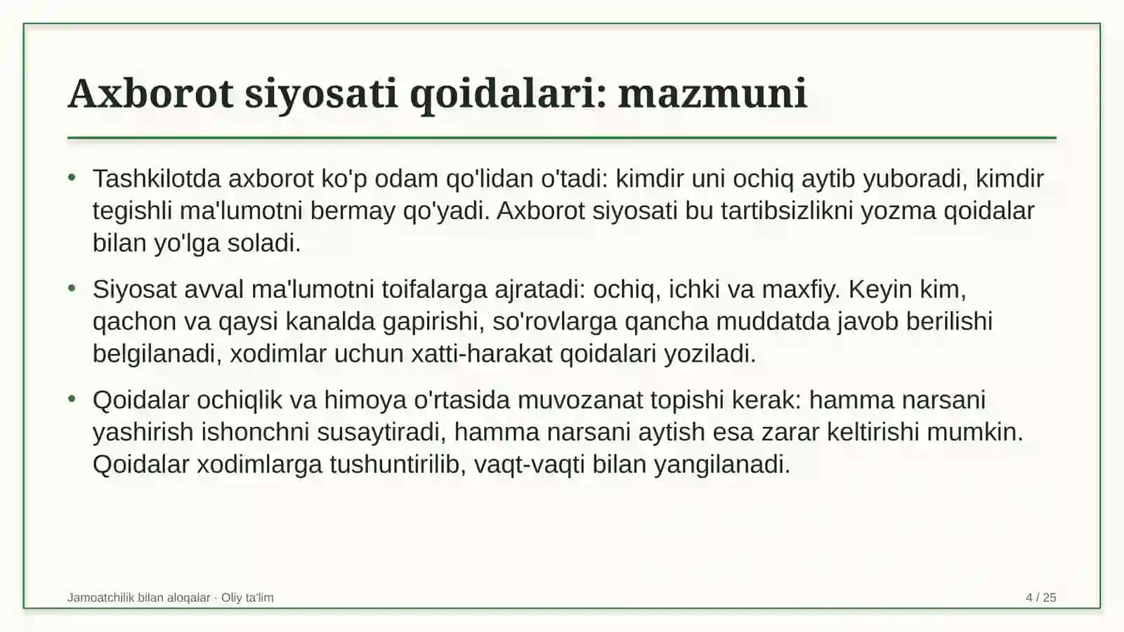 Avtomobillarga gaz to'ldirish shoxobchalarida axborot siyosati qoidalarini ishlab chiqish 4