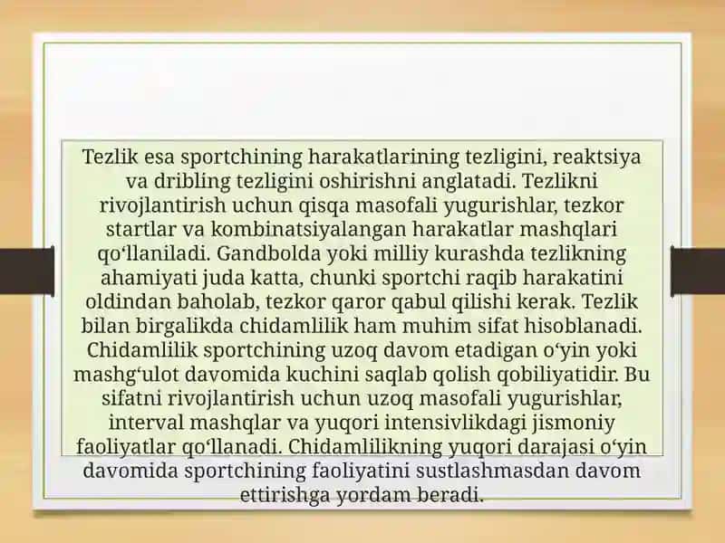 Umumiy jismoniy sifatlarni rivojlantirish. Yuqoridan ikki qo‘llab aniq to‘p uzatish texnikasini takomillashtirish 4