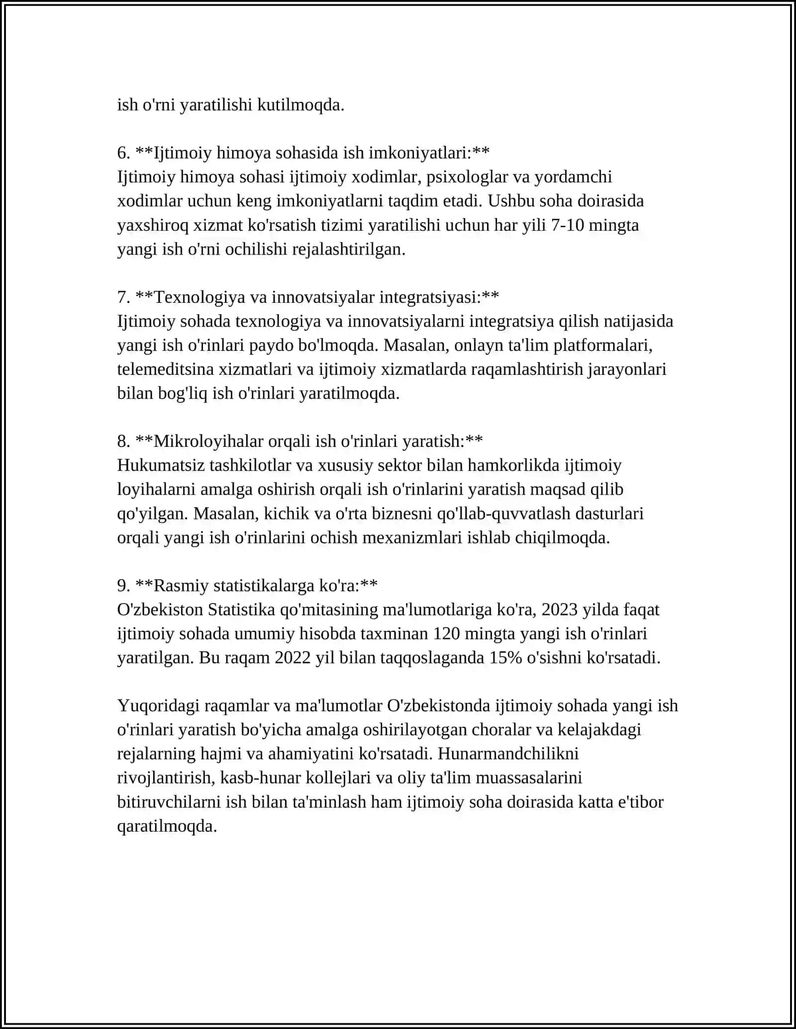 IJTIMOIY SOHANI RIVOJLANTIRISHGA YOʻNALTIRILGAN AHOLI BANDLIGI VA REAL DAROMADNING ORTIB BORISHI 4