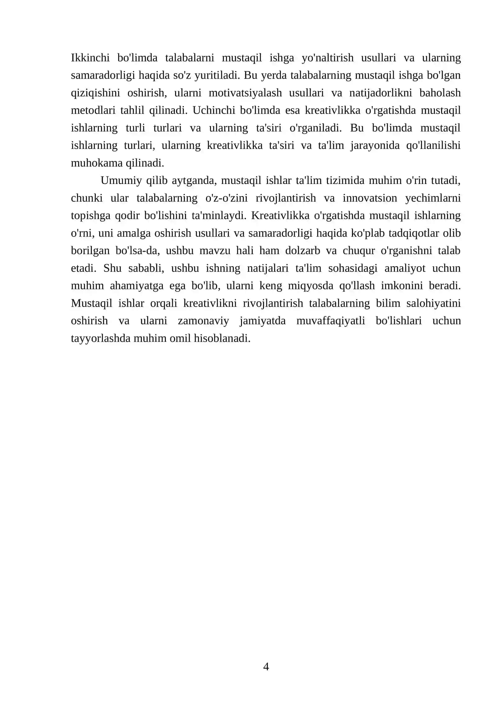 Kreativlikka o'rgatishda mustaqil ishlarning o'rni 4