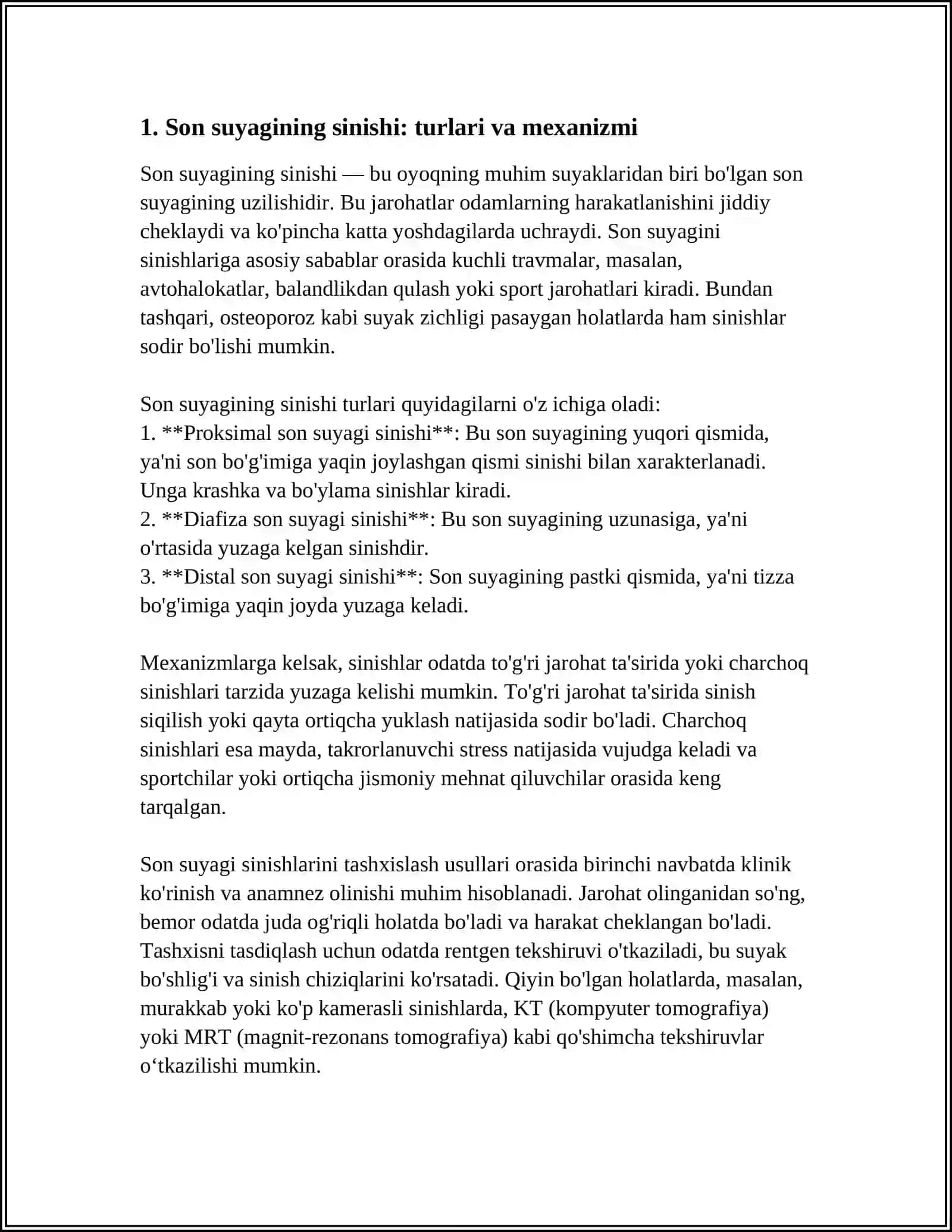 OYOQNING JAROHATLARI: SON SUYAGI, TIZZA BO‘G‘IMI, BOLDIR SUYAKLARI, OSHIQ BO‘G‘IMI VA OYOQ PANJA JAROHATLARI, KELIB CHIQISH SABABLARI, TASHXISLASH USULLARI. DAVOLASH PRINSIPLARI 4