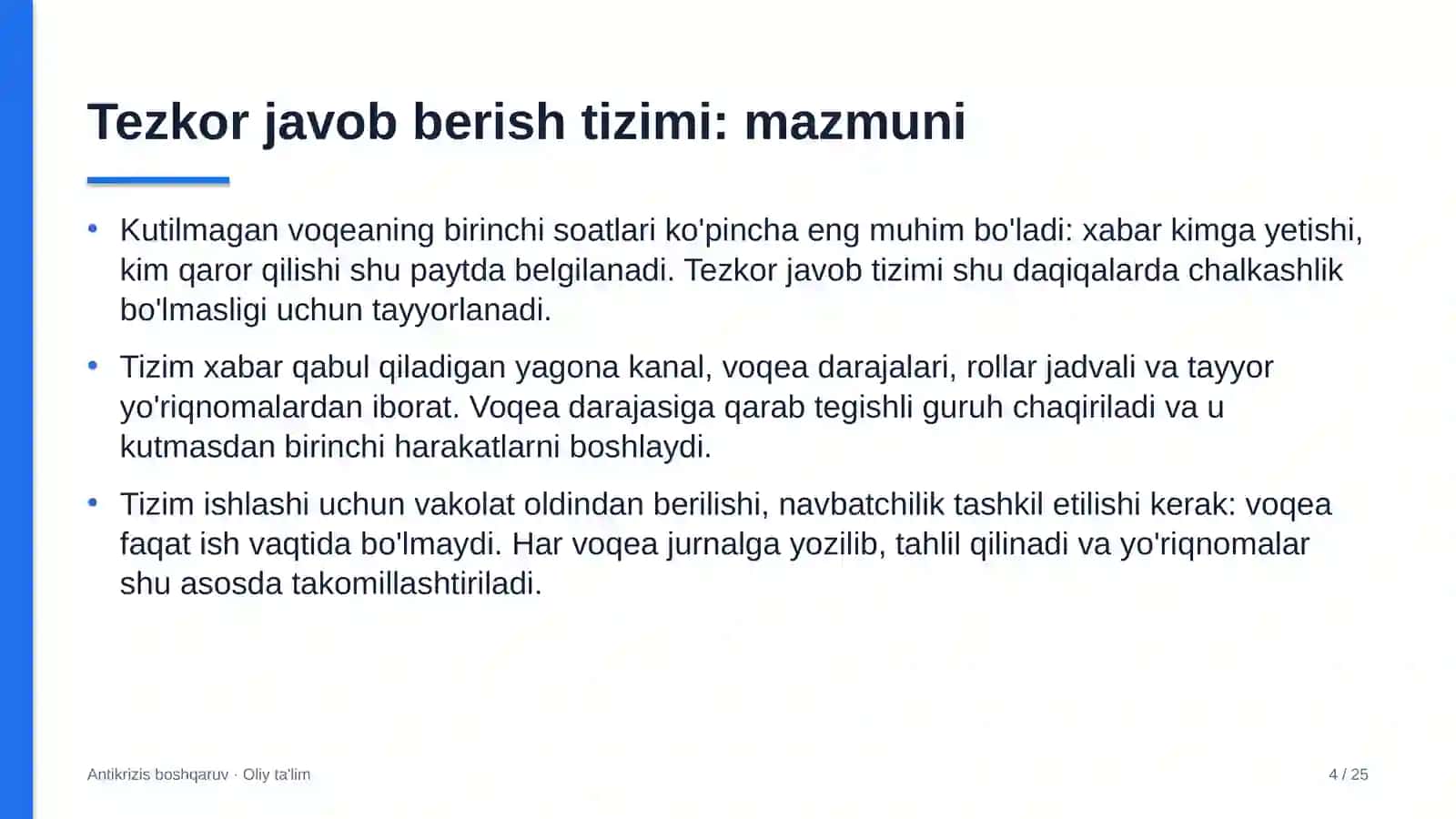 Ekskursiya byurolarida kutilmagan voqealarga tezkor javob berish tizimi 4