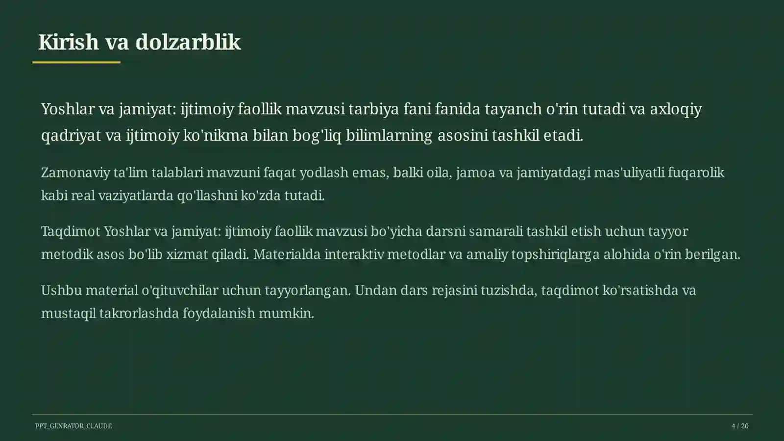 Yoshlar va jamiyat: ijtimoiy faollik (10-sinf) 4