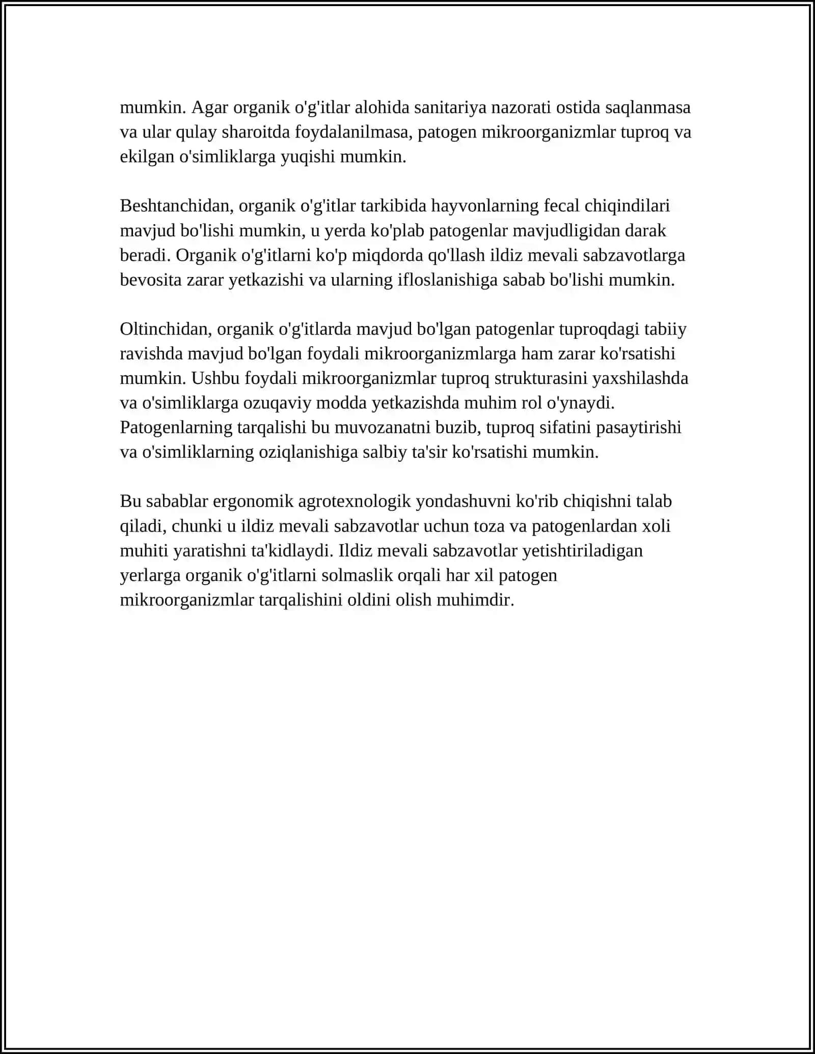 ILDIZ MEVALI SABZAVOTLAR YETISHTIRILAYDIGAN YERLARGA ORGANIK OGITLARNI SOLINMASLIK SABABMARI 4