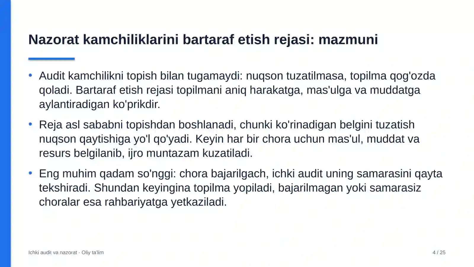 Yangiliklar saytlarida nazorat kamchiliklarini bartaraf etish rejasini ishlab chiqish 4