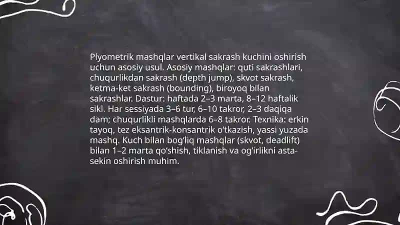 Voleybolda maxsus jismoniy tayyorgarlik (kuch sifatlarini rivojlantirish) 4