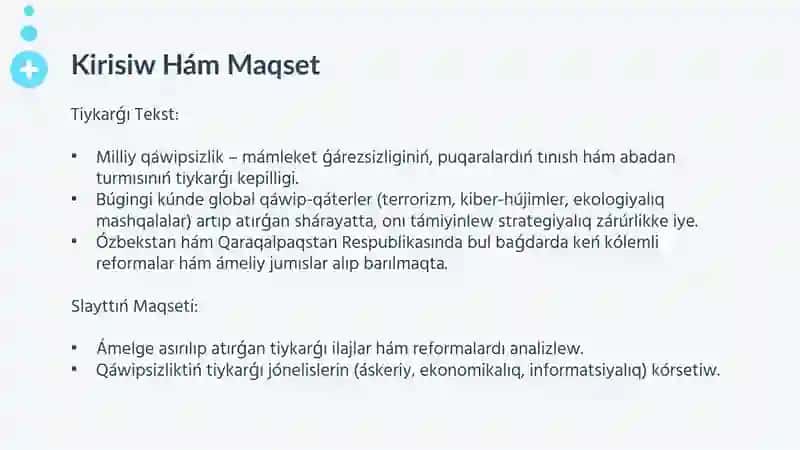 Milliy qáwipsizlikti támiyinlew boyınsha ámelge asırılıp atırǵan jumıslar (Qaraqalpaq tilinde) 4