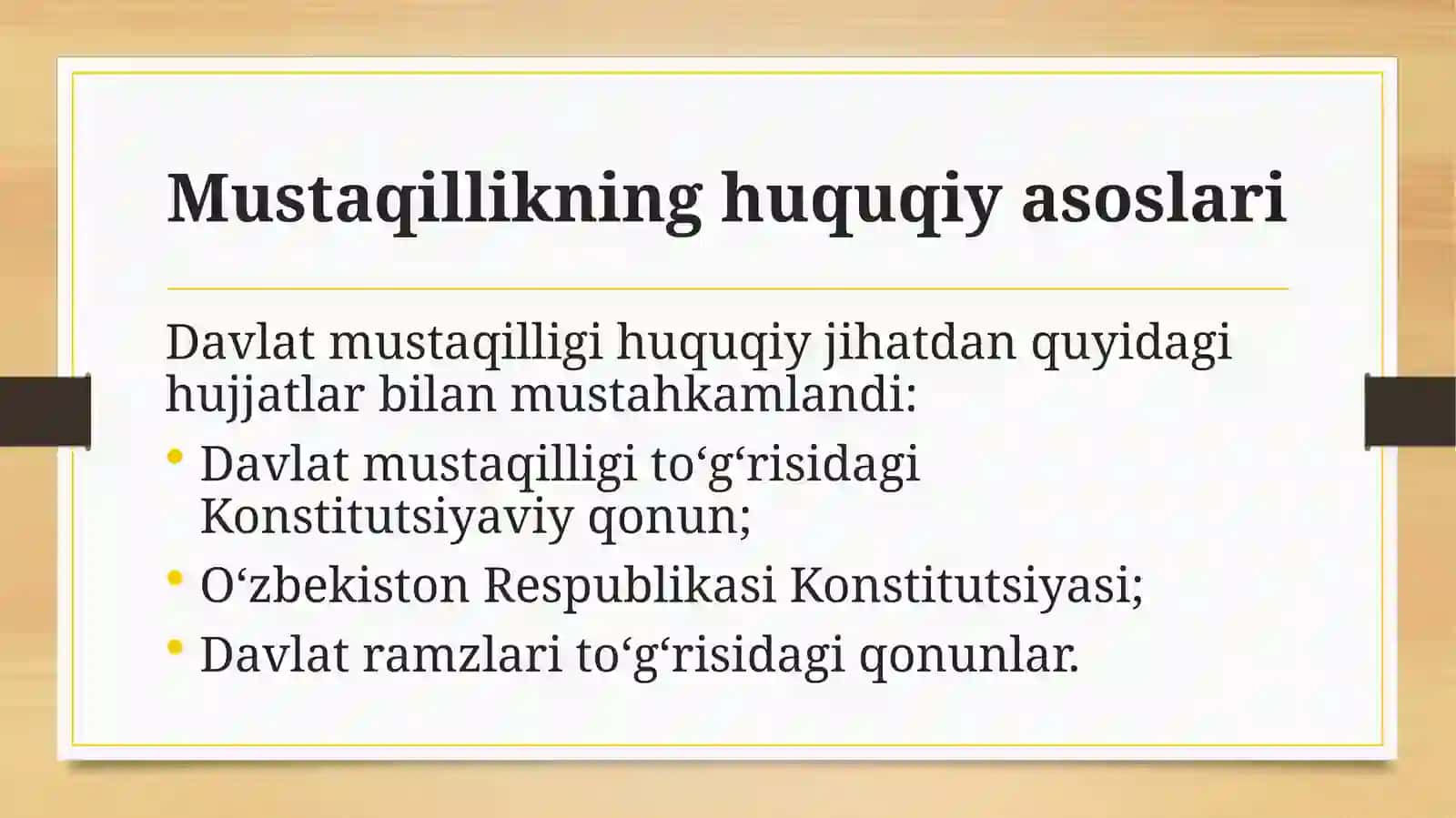 Mustaqillikka erishgandan keyin O’zbekiston davlati va huquqi 4