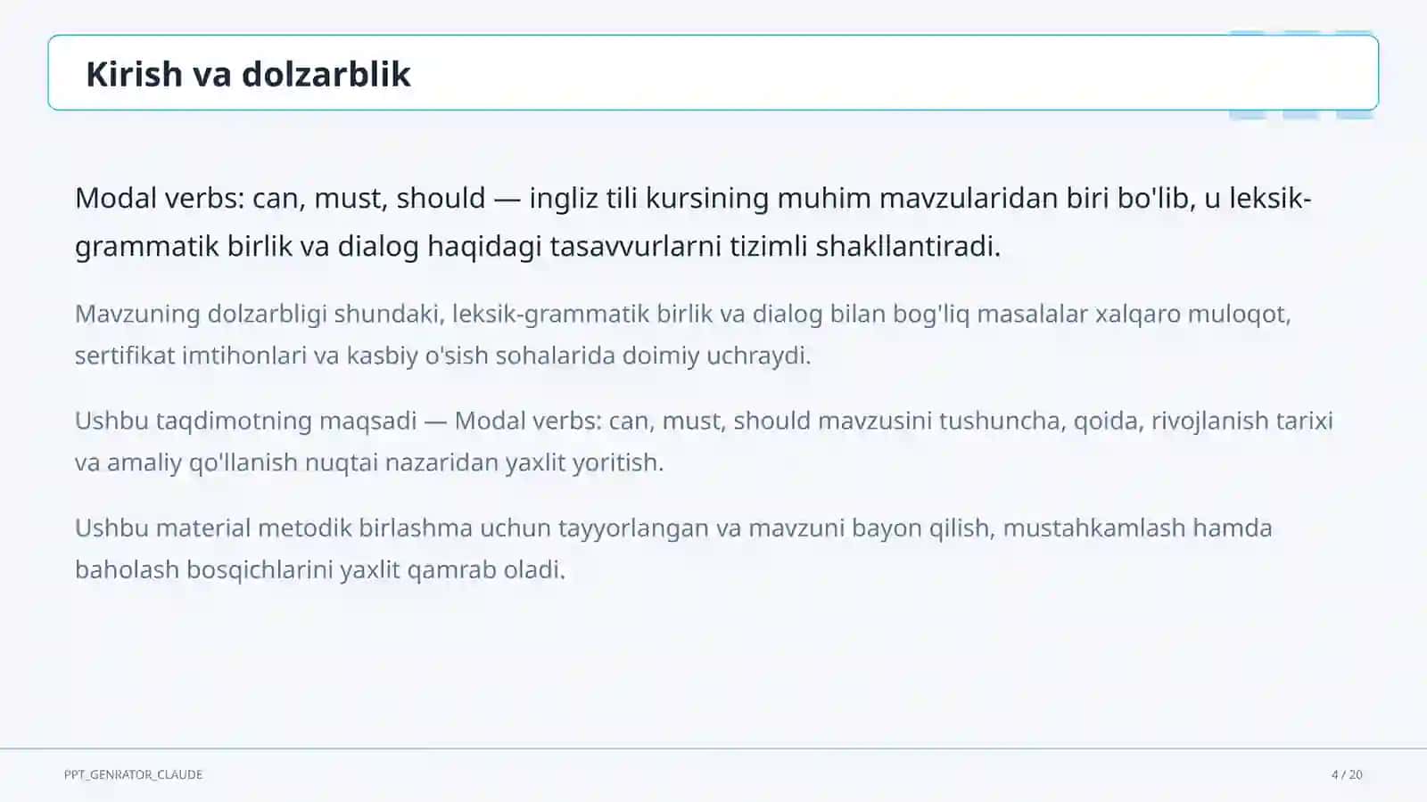 Modal verbs: can, must, should (7-sinf) 4