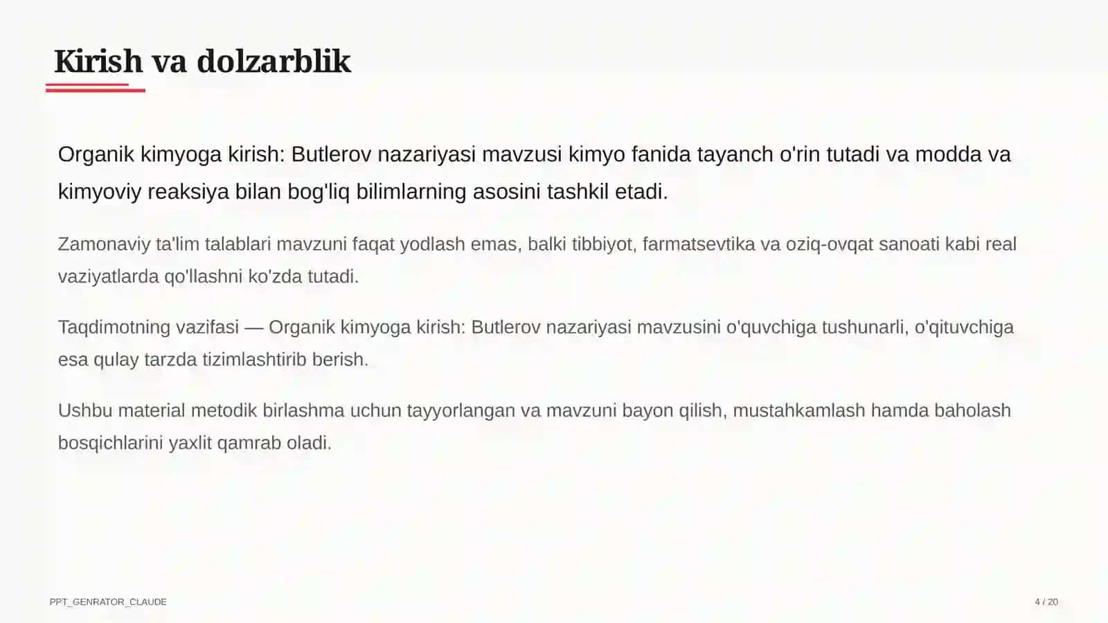 Organik kimyoga kirish: Butlerov nazariyasi (10-sinf) 4