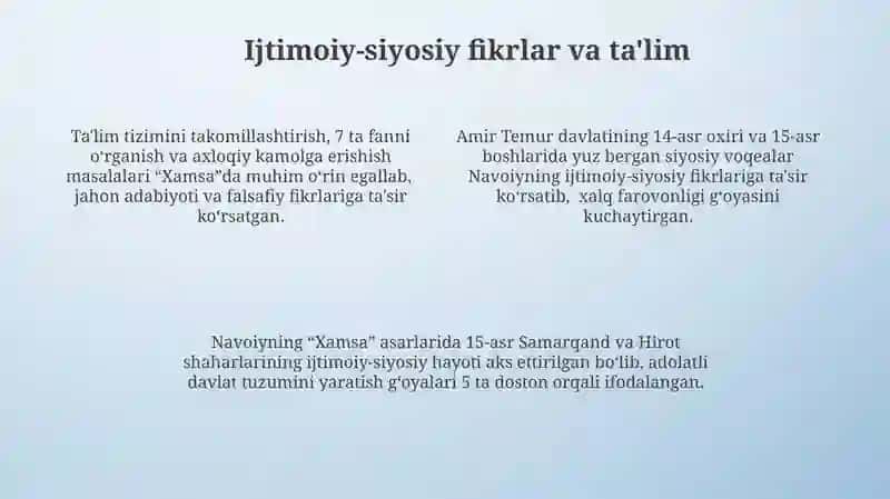 Navoiyning Xamsaturkumi gakiruvchi dostonlaridailgarita‘limtarbiyagaoidg‘oyalar 4