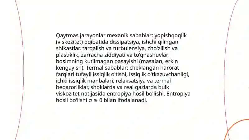Qaytar va qaytmas jarayonlar. Real gazlar 4