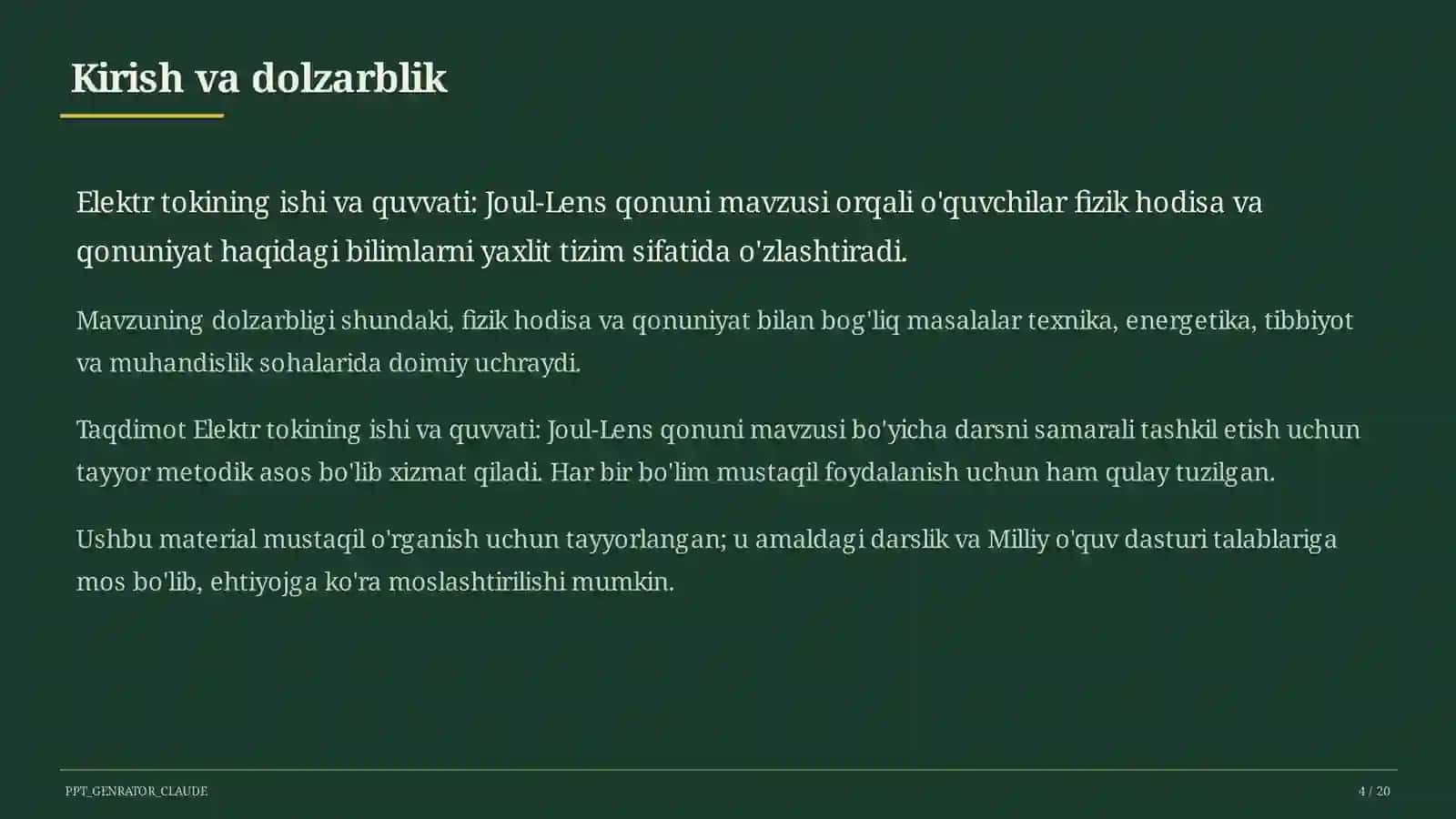 Elektr tokining ishi va quvvati: Joul-Lens qonuni (8-sinf) 4