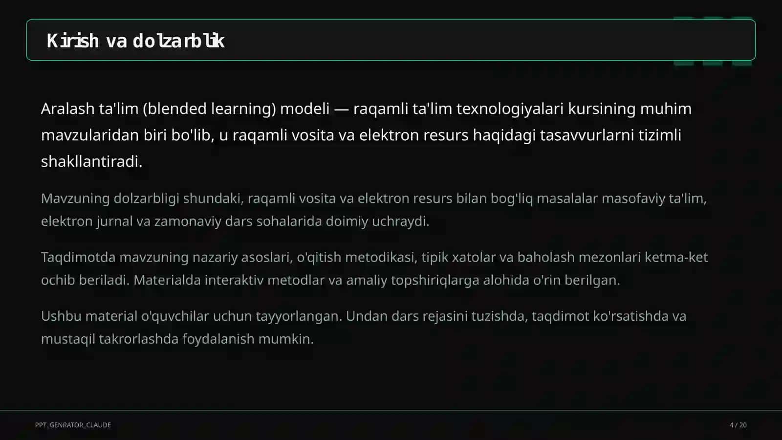Aralash ta'lim (blended learning) modeli 4