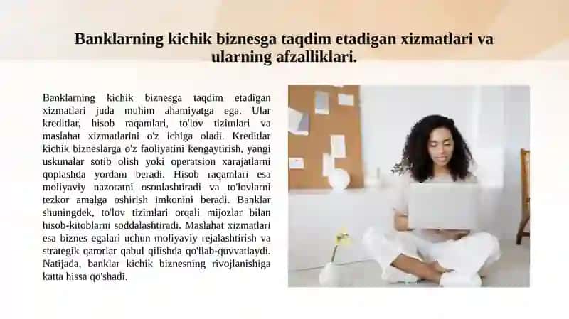 Kichik tadbirkorlik uchun moliyaviy resurslar va kredit olish imkoniyatlari 4